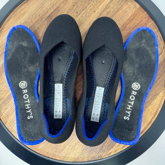 Rothy's The Flat Women's 7.5 Black Blue Round Toe Slip On Flats Shoes - Picture 7 of 7